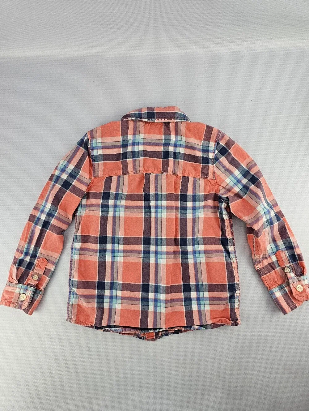 OshKosh B'gosh Toddler Boys' Coral & Blue Plaid Poplin Button-Front Shirt 4T